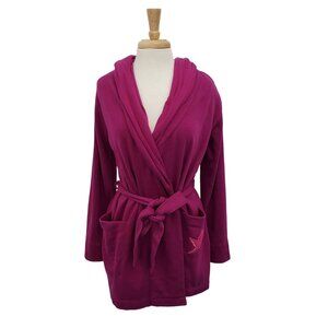 Aerie Hooded Belted Lounge Cardigan Fuchsia Pink Cotton Blend Long Sleeve M Robe